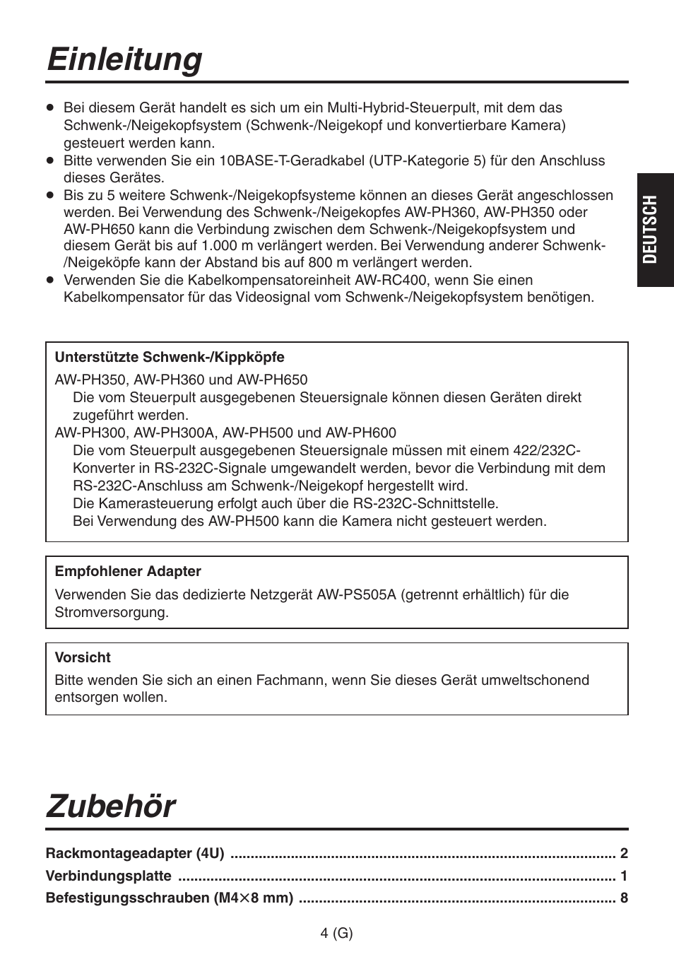 Einleitung, Zubehör | Panasonic AW-RP555 User Manual | Page 47 / 296