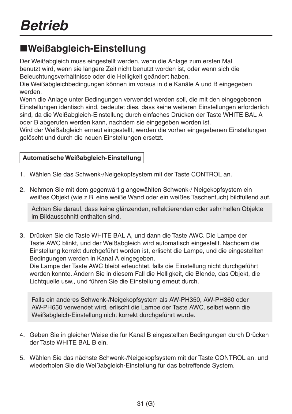 Betrieb, Weißabgleich-einstellung | Panasonic AW-RP555 User Manual | Page 74 / 296