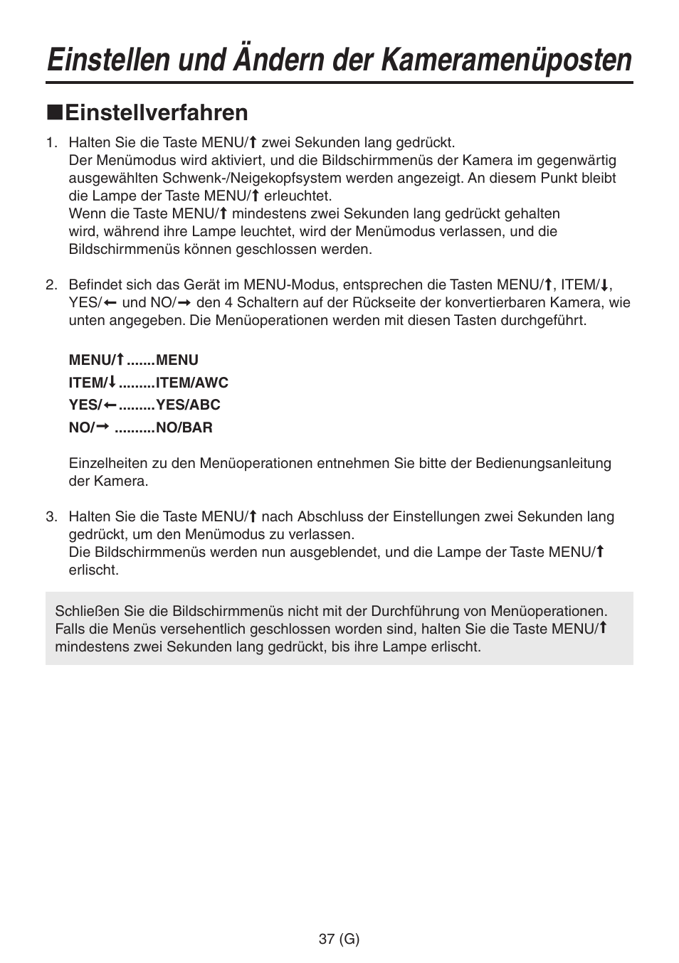 Einstellen und ändern der kameramenüposten, Einstellverfahren | Panasonic AW-RP555 User Manual | Page 80 / 296