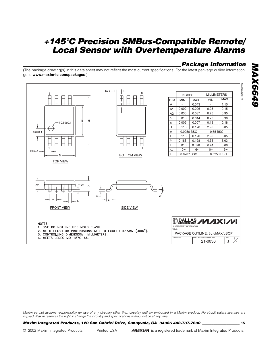 Package information | Rainbow Electronics MAX6649 User Manual | Page 15 / 15