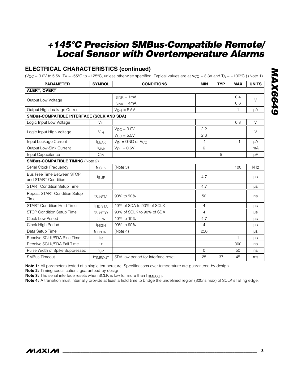 Electrical characteristics (continued) | Rainbow Electronics MAX6649 User Manual | Page 3 / 15