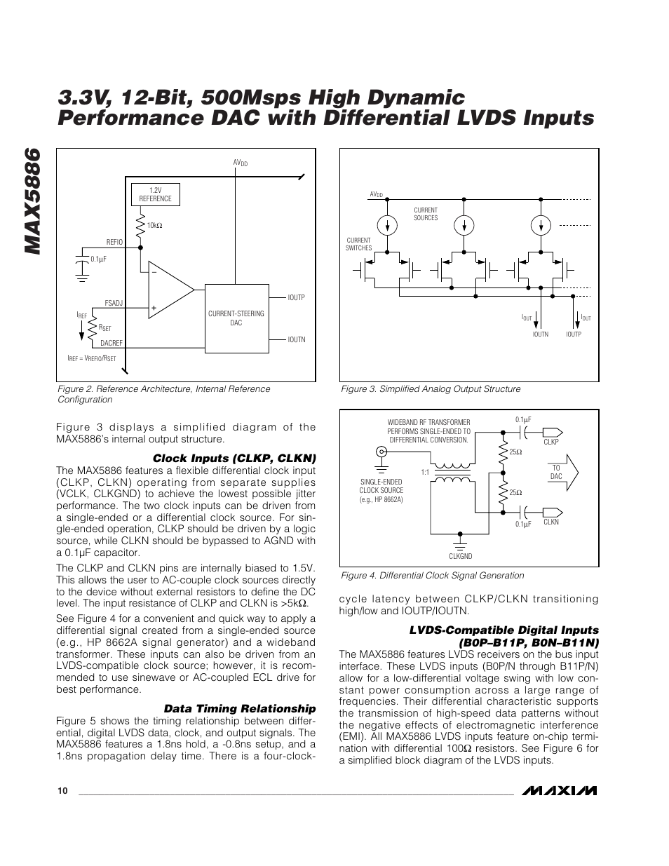 Clock inputs (clkp, clkn), Data timing relationship | Rainbow Electronics MAX5886 User Manual | Page 10 / 18