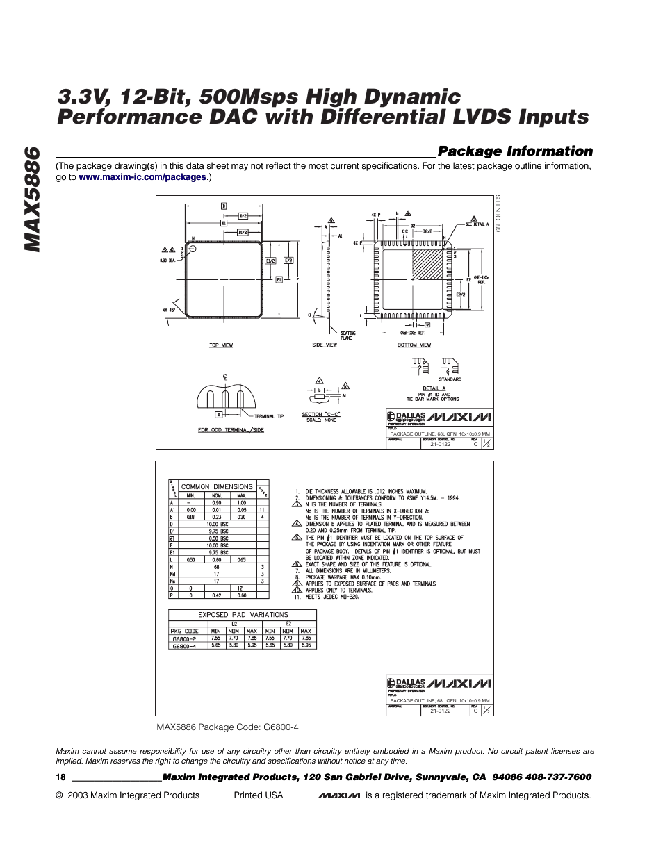 Package information | Rainbow Electronics MAX5886 User Manual | Page 18 / 18