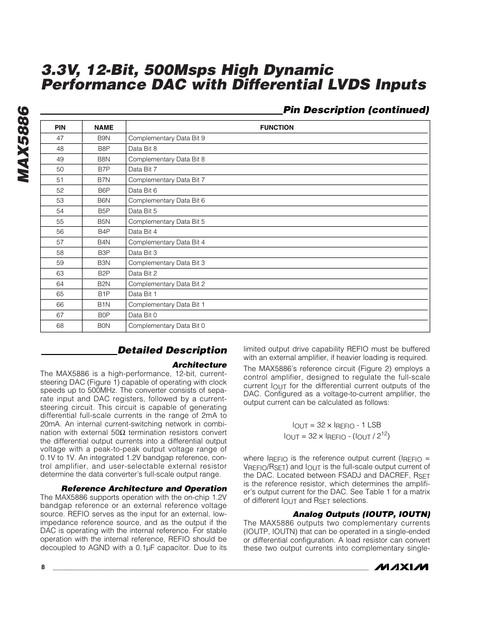 Detailed description, Pin description (continued) | Rainbow Electronics MAX5886 User Manual | Page 8 / 18