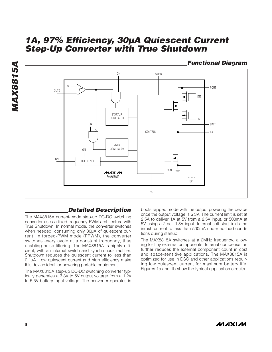 Detailed description, Functional diagram | Rainbow Electronics MAX8815A User Manual | Page 8 / 12