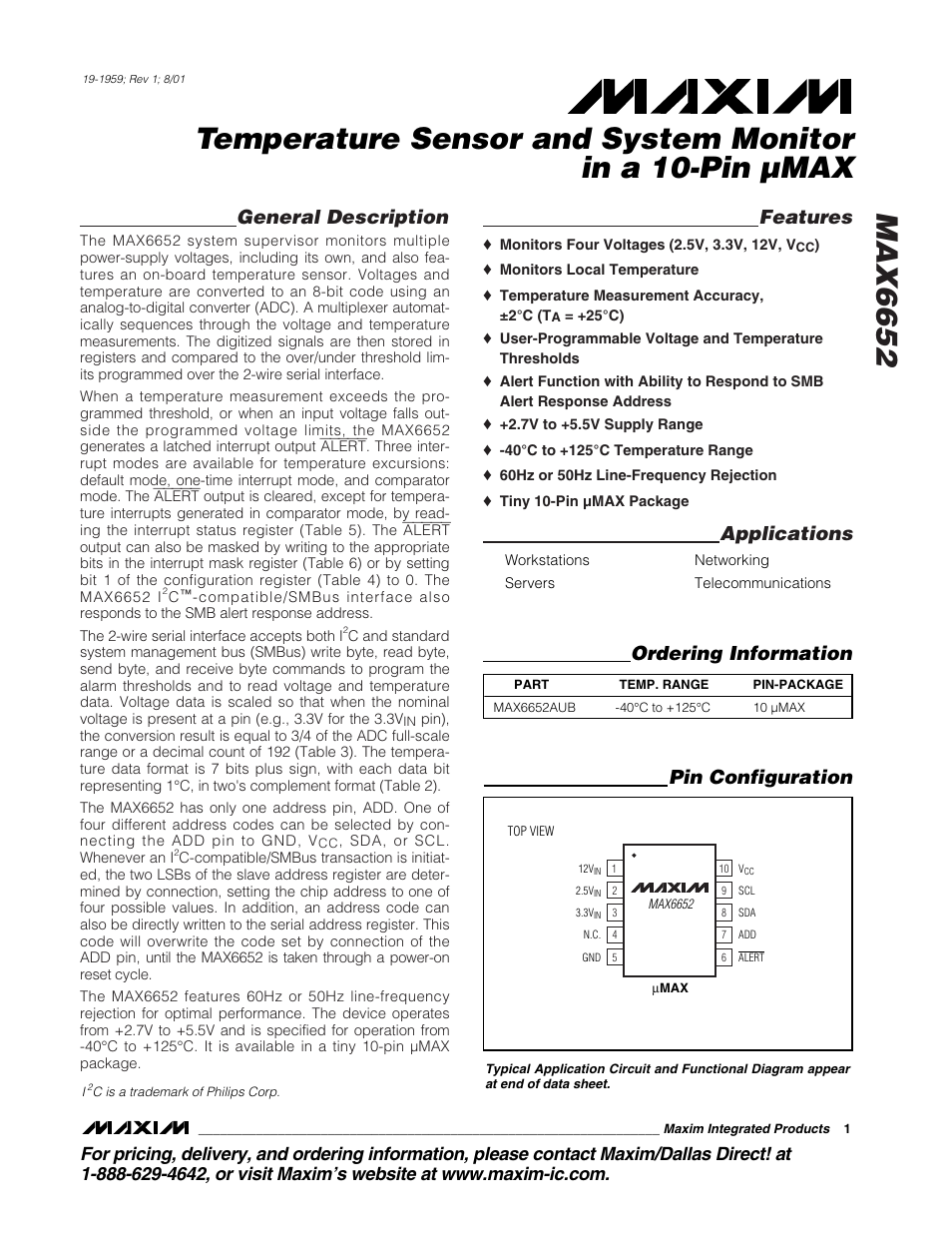 Rainbow Electronics MAX6652 User Manual | 12 pages