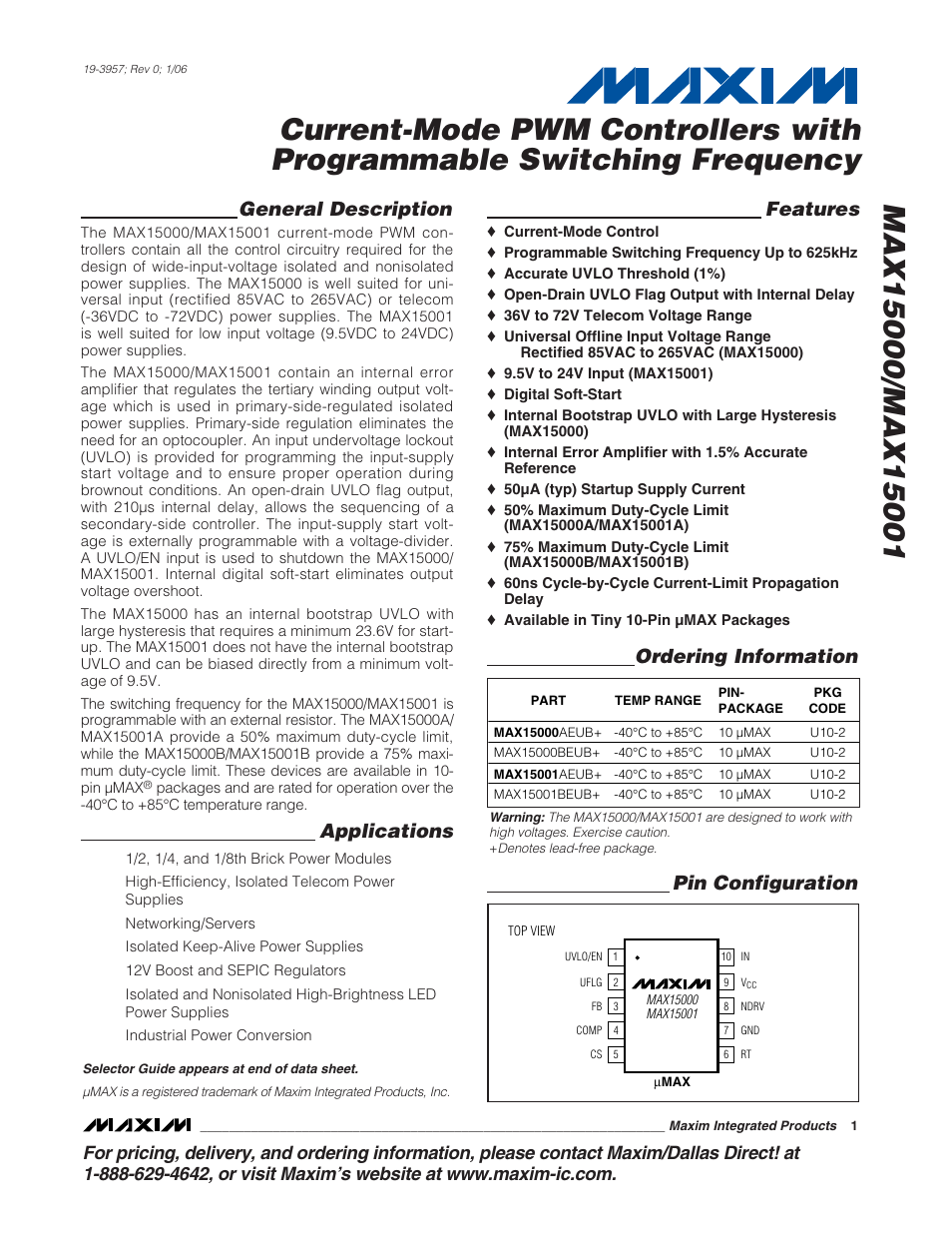 Rainbow Electronics MAX15001 User Manual | 18 pages