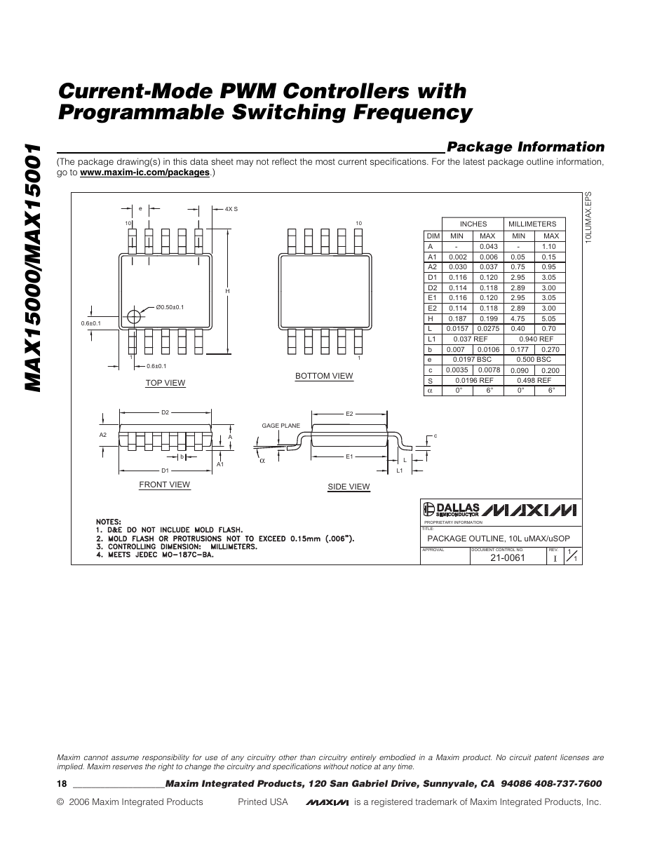 Package information | Rainbow Electronics MAX15001 User Manual | Page 18 / 18