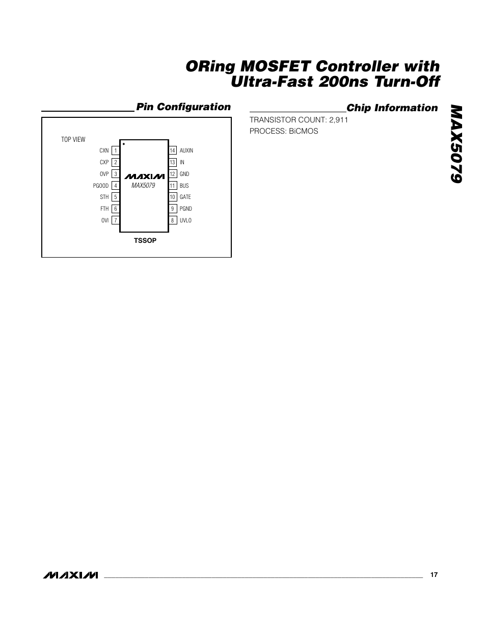 Chip information, Pin configuration | Rainbow Electronics MAX5079 User Manual | Page 17 / 18