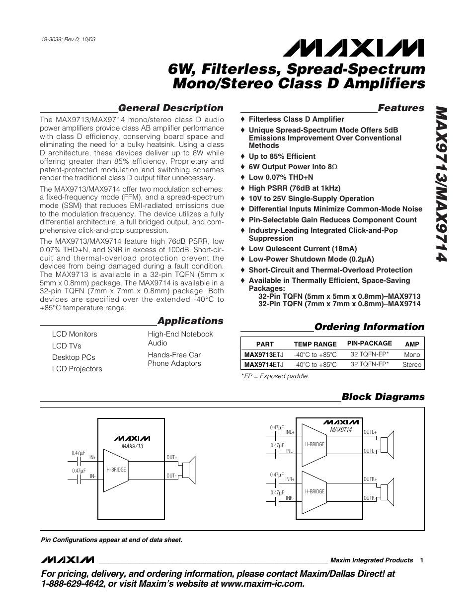 Rainbow Electronics MAX9714 User Manual | 18 pages