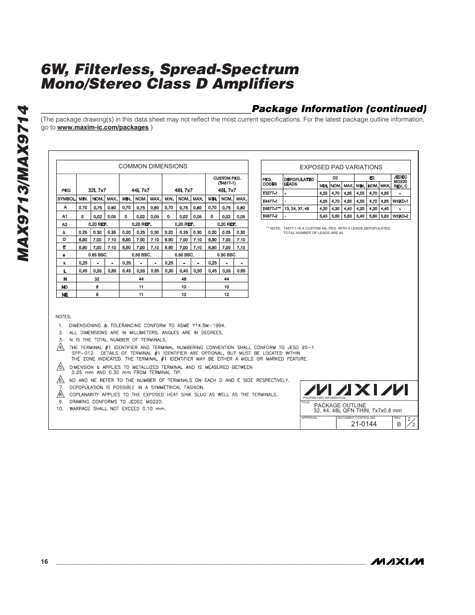 Package information (continued) | Rainbow Electronics MAX9714 User Manual | Page 16 / 18