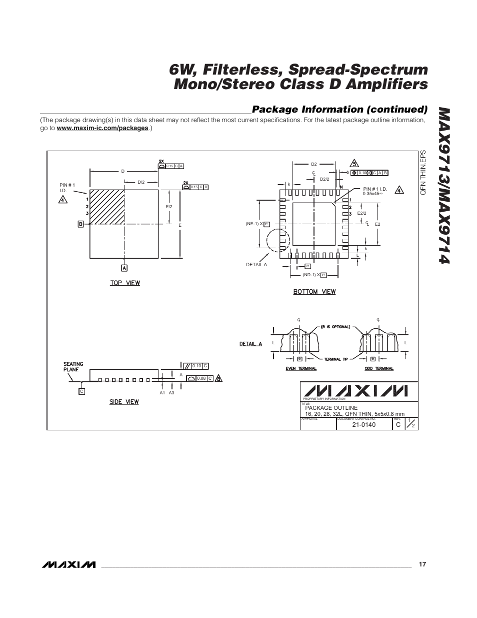 Package information (continued), Qfn thin.eps | Rainbow Electronics MAX9714 User Manual | Page 17 / 18