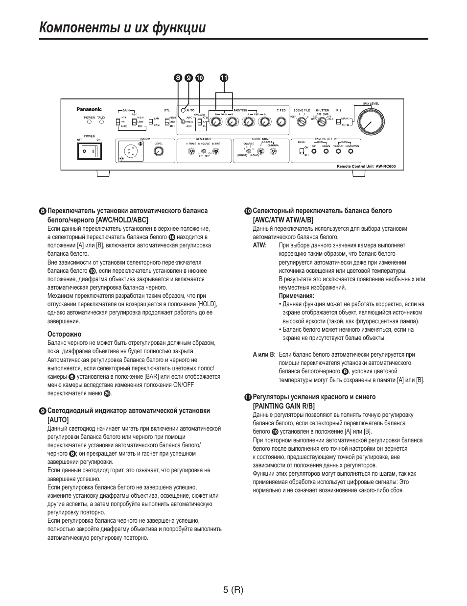 Компоненты и их функции, 5 (r) | Panasonic AW-RC600 User Manual | Page 106 / 124