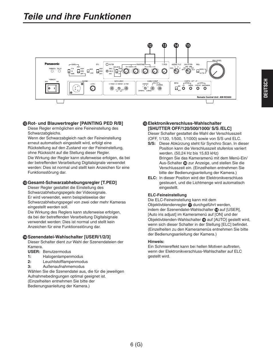 Teile und ihre funktionen | Panasonic AW-RC600 User Manual | Page 27 / 124