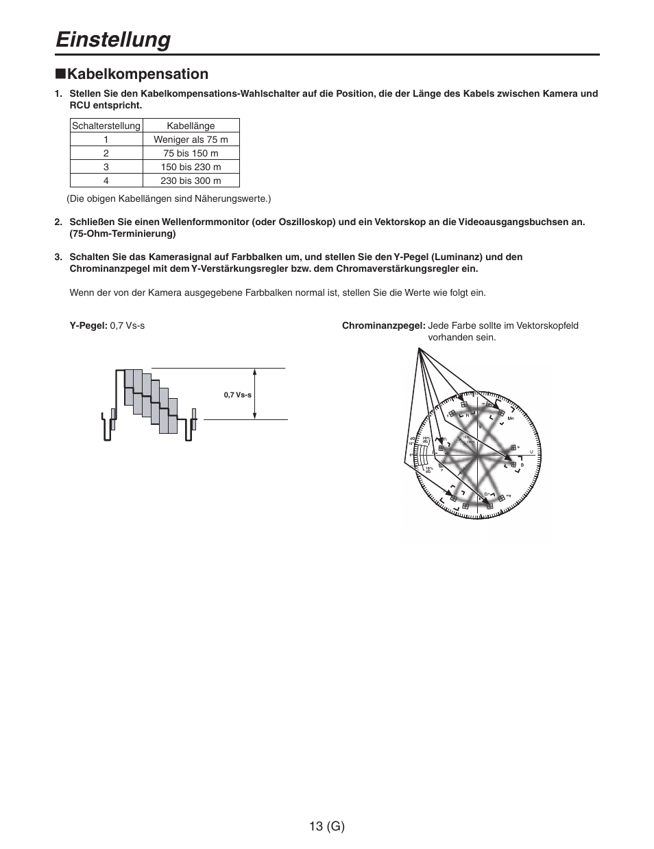 Einstellung, Kabelkompensation, 13 (g) | Panasonic AW-RC600 User Manual | Page 34 / 124