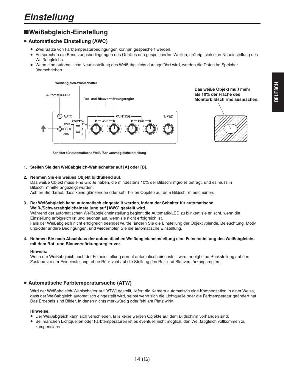 Einstellung, Weißabgleich-einstellung | Panasonic AW-RC600 User Manual | Page 35 / 124