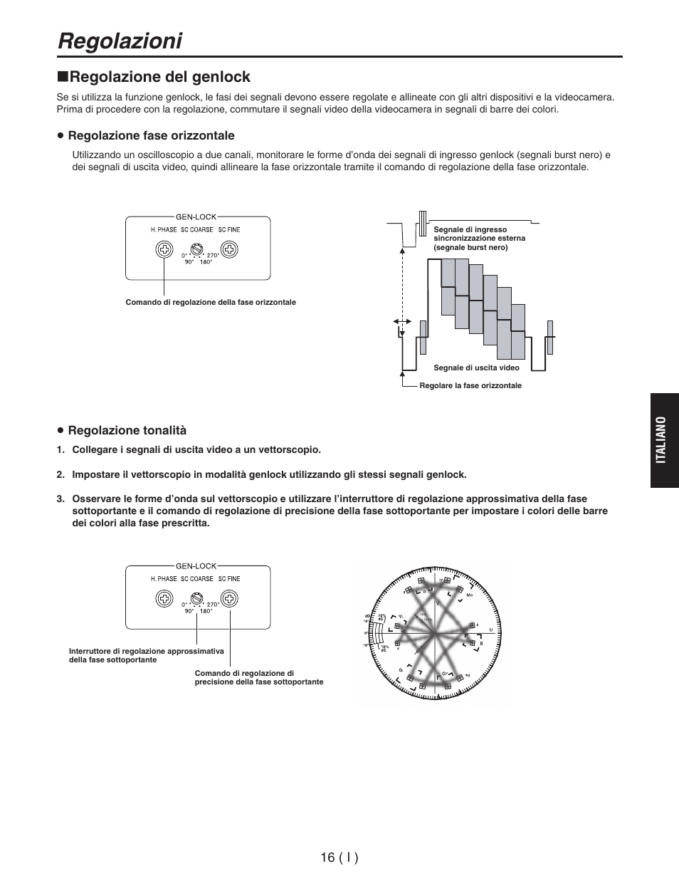 Regolazioni, Regolazione del genlock, 16 ( i ) | Panasonic AW-RC600 User Manual | Page 77 / 124