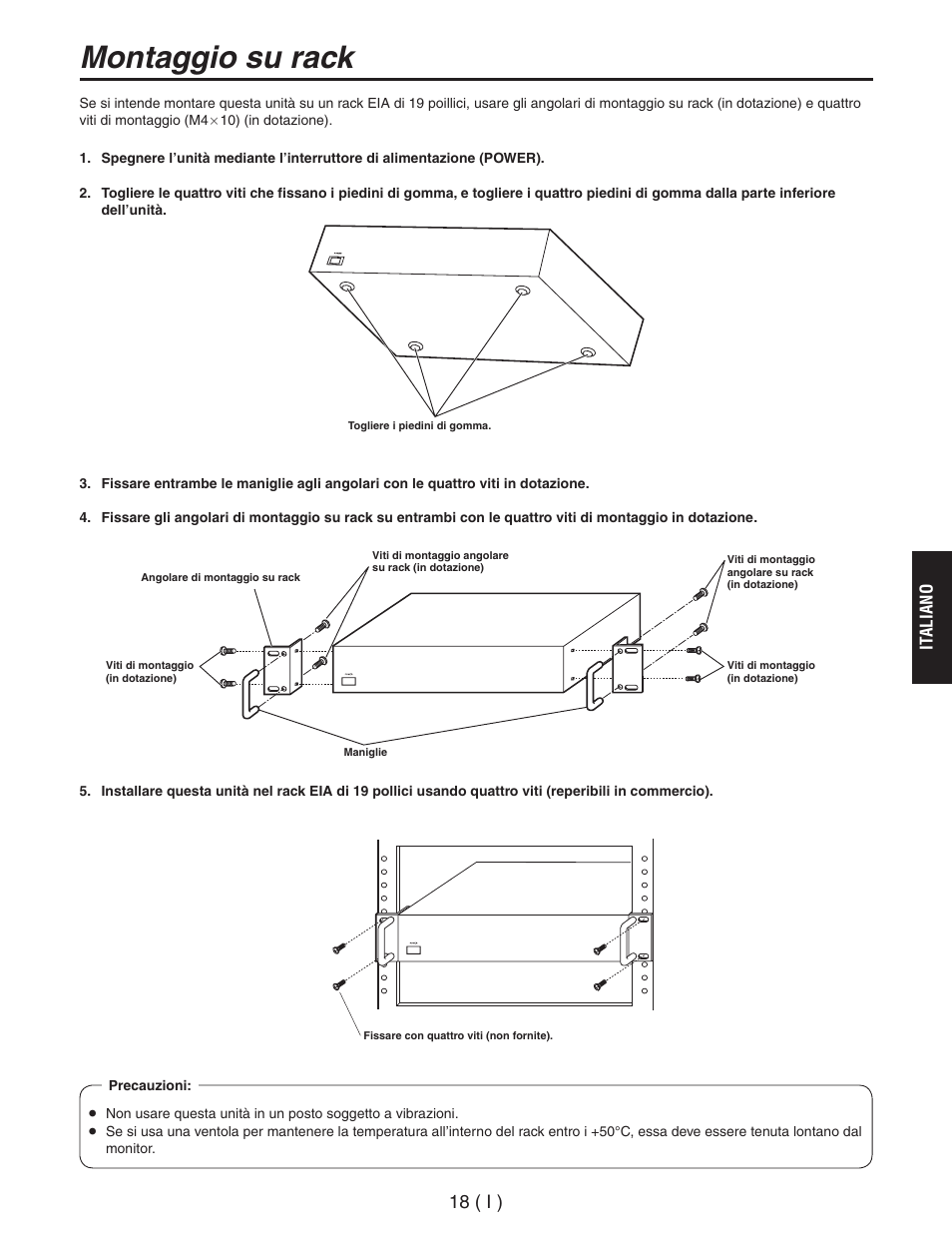 Montaggio su rack, 18 ( i ), It aliano | Panasonic AW-RC600 User Manual | Page 79 / 124