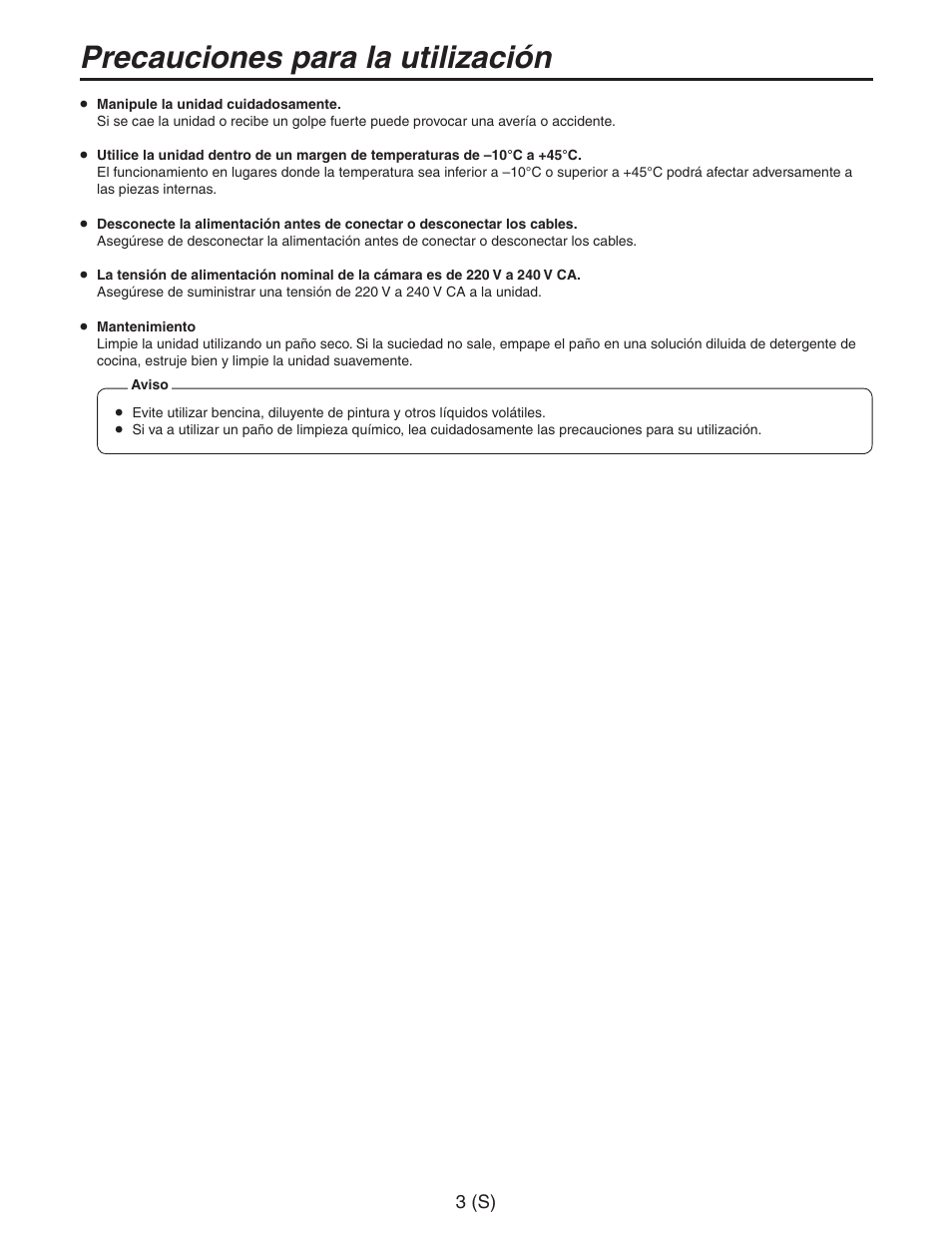 Precauciones para la utilización | Panasonic AW-RC600 User Manual | Page 84 / 124