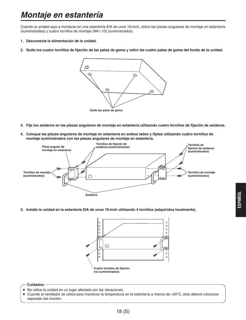 Montaje en estantería, 18 (s), Esp añ o l | Panasonic AW-RC600 User Manual | Page 99 / 124