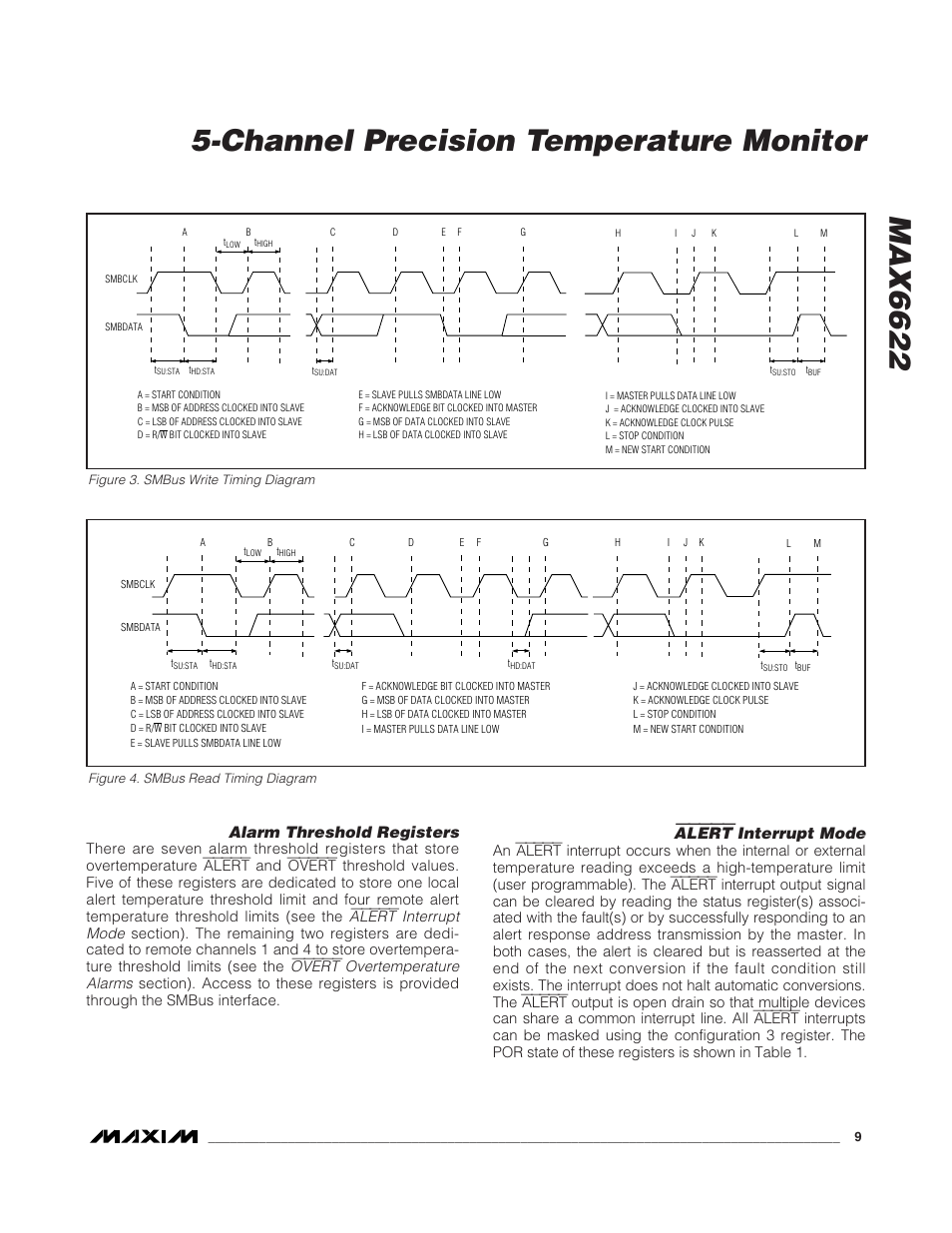 Alarm threshold registers, Alert interrupt mode, Overt overtemperature alarms | Rainbow Electronics MAX6622 User Manual | Page 9 / 18