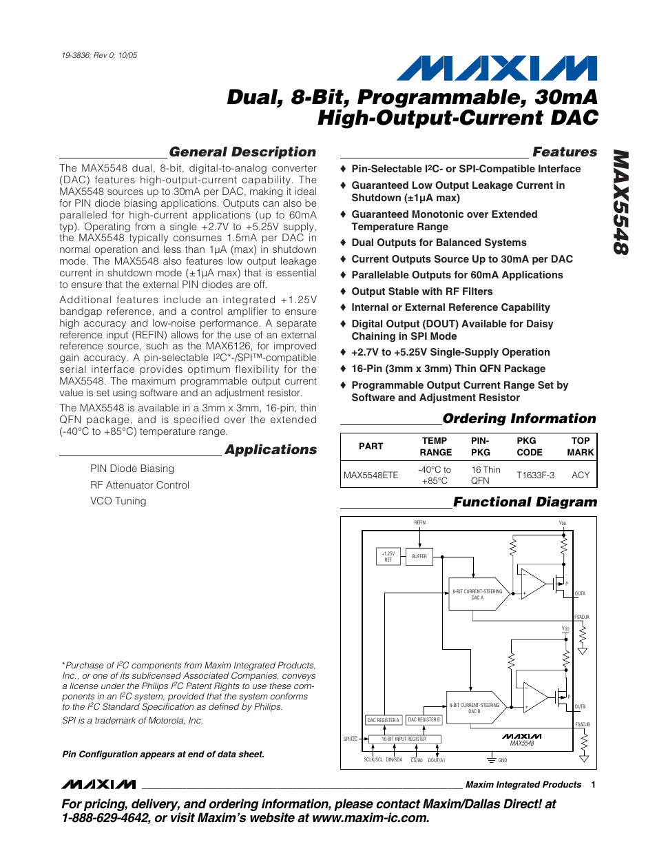 Rainbow Electronics MAX5548 User Manual | 15 pages