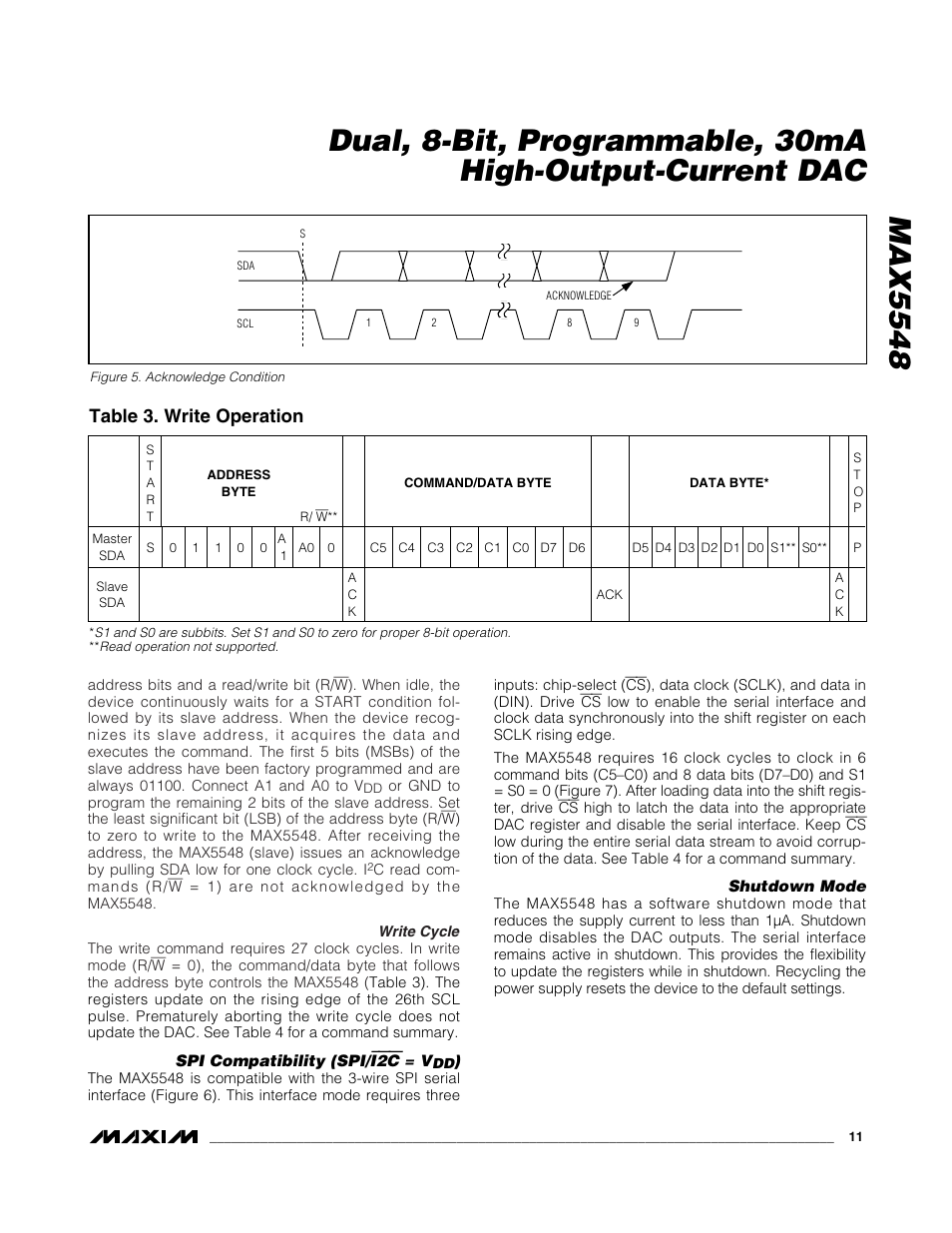 Table 3. write operation | Rainbow Electronics MAX5548 User Manual | Page 11 / 15