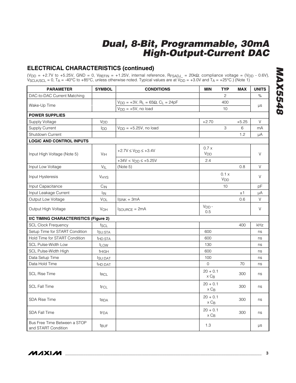 Electrical characteristics (continued) | Rainbow Electronics MAX5548 User Manual | Page 3 / 15
