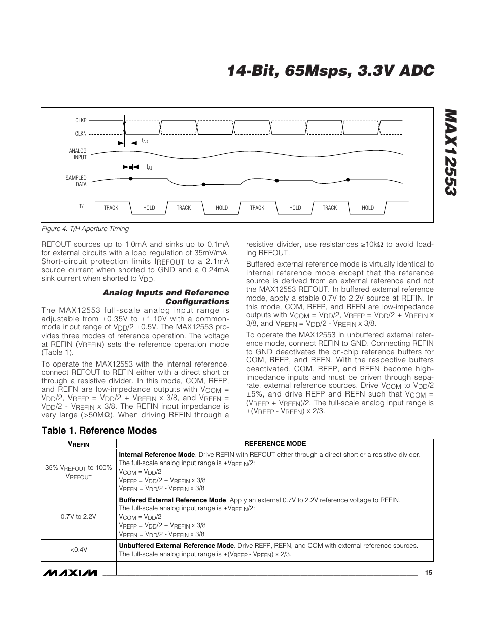 Table 1. reference modes | Rainbow Electronics MAX12553 User Manual | Page 15 / 28