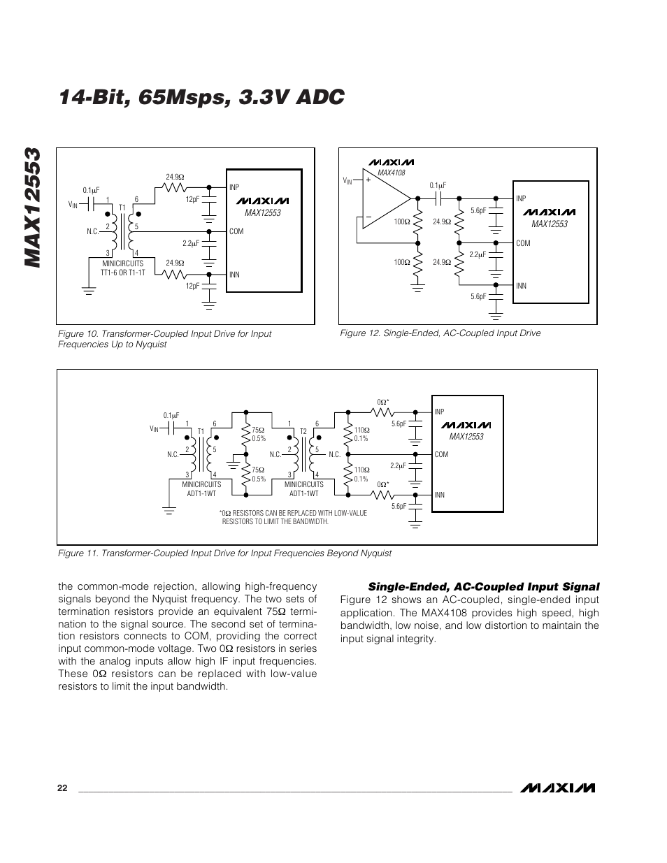 Single-ended, ac-coupled input signal | Rainbow Electronics MAX12553 User Manual | Page 22 / 28
