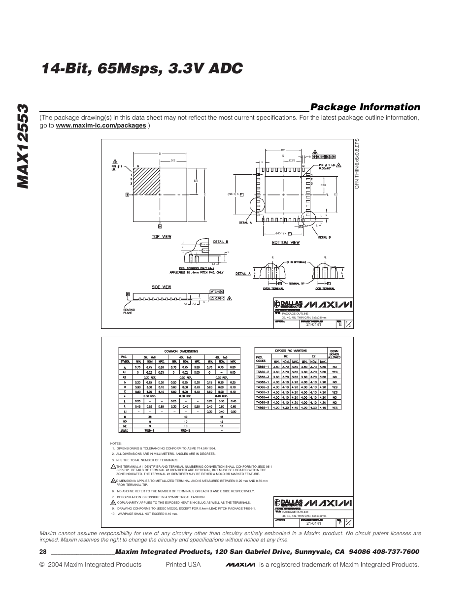 Package information | Rainbow Electronics MAX12553 User Manual | Page 28 / 28