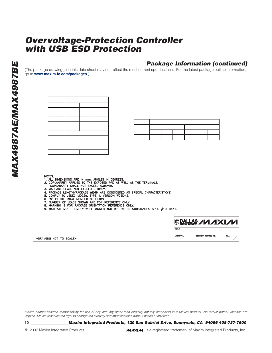 Package information (continued) | Rainbow Electronics MAX4987BE User Manual | Page 10 / 10