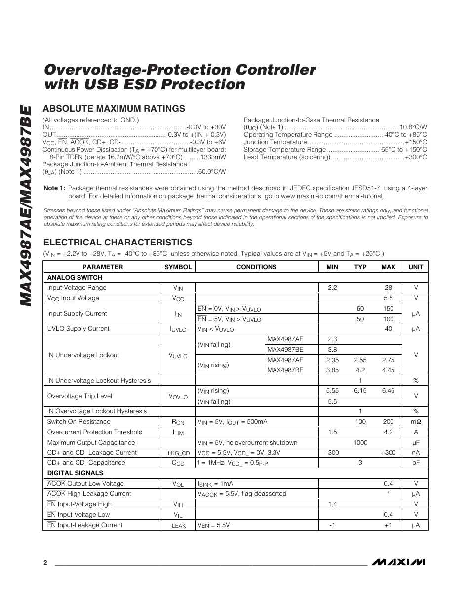 Rainbow Electronics MAX4987BE User Manual | Page 2 / 10