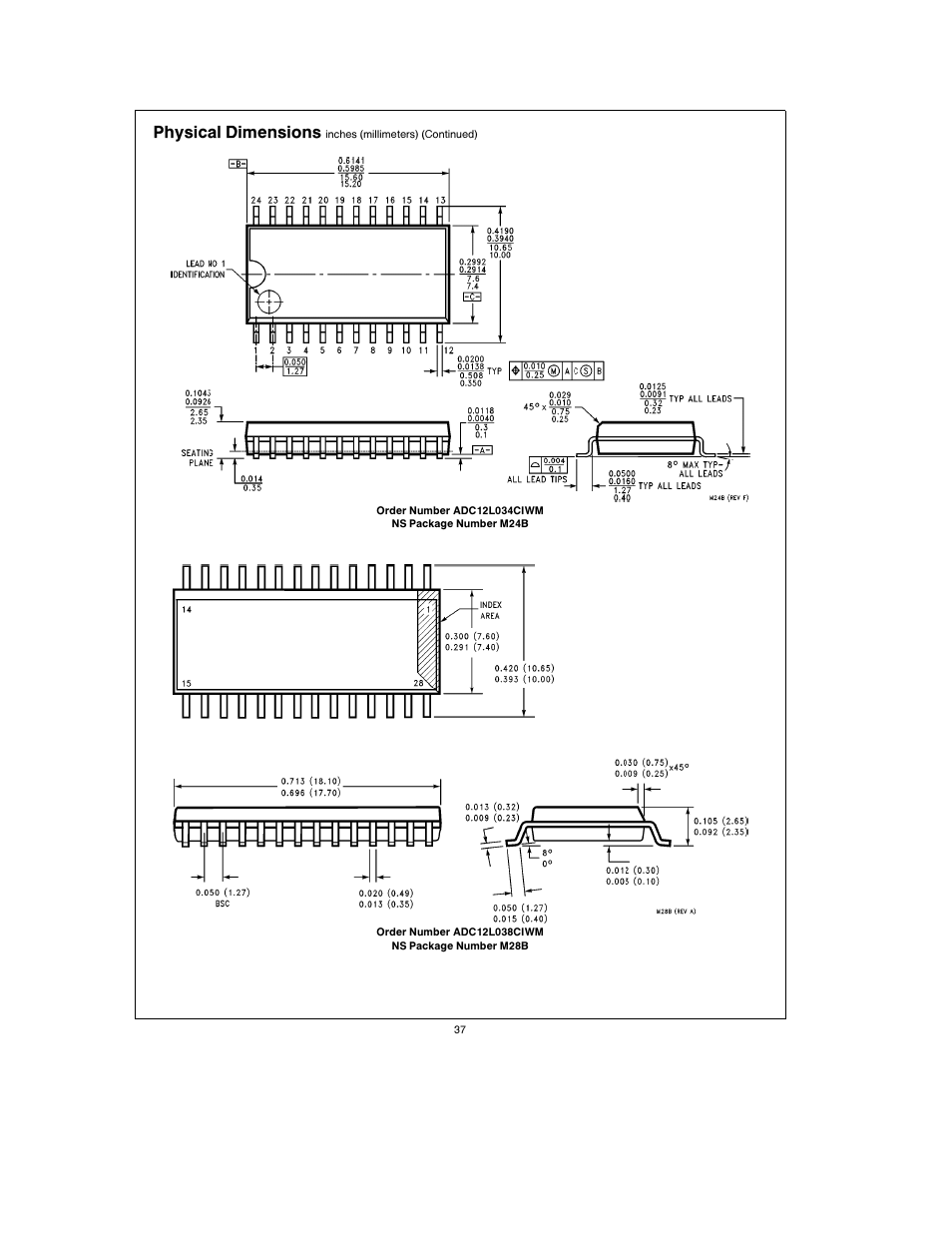 Physical dimensions | Rainbow Electronics ADC12L038 User Manual | Page 37 / 40