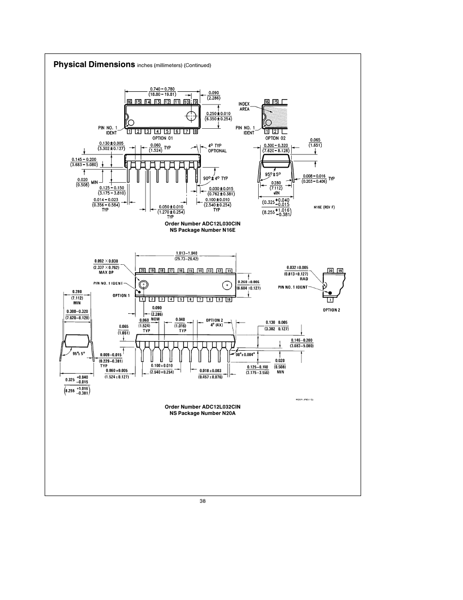 Physical dimensions | Rainbow Electronics ADC12L038 User Manual | Page 38 / 40