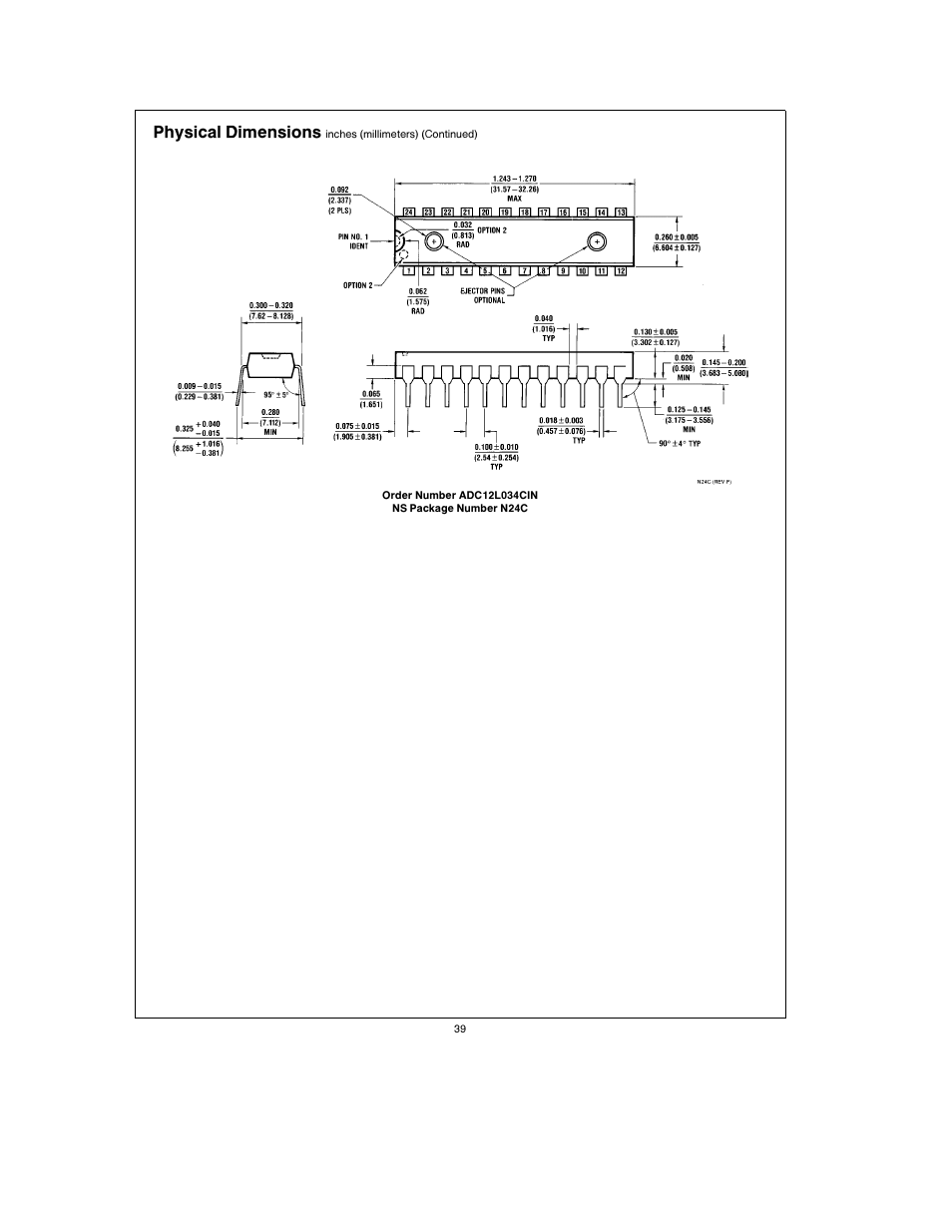 Physical dimensions | Rainbow Electronics ADC12L038 User Manual | Page 39 / 40