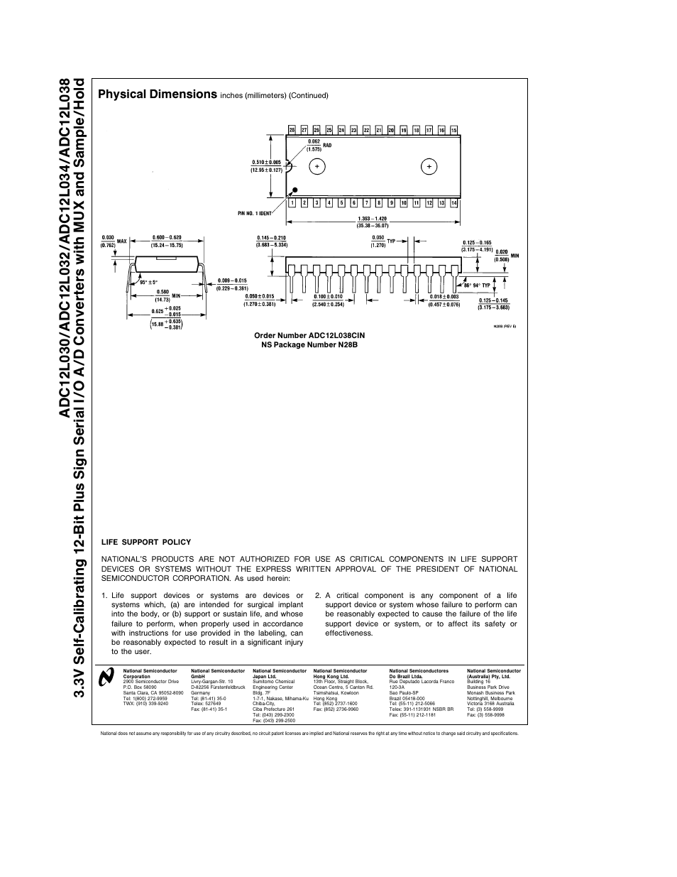 Physical dimensions | Rainbow Electronics ADC12L038 User Manual | Page 40 / 40