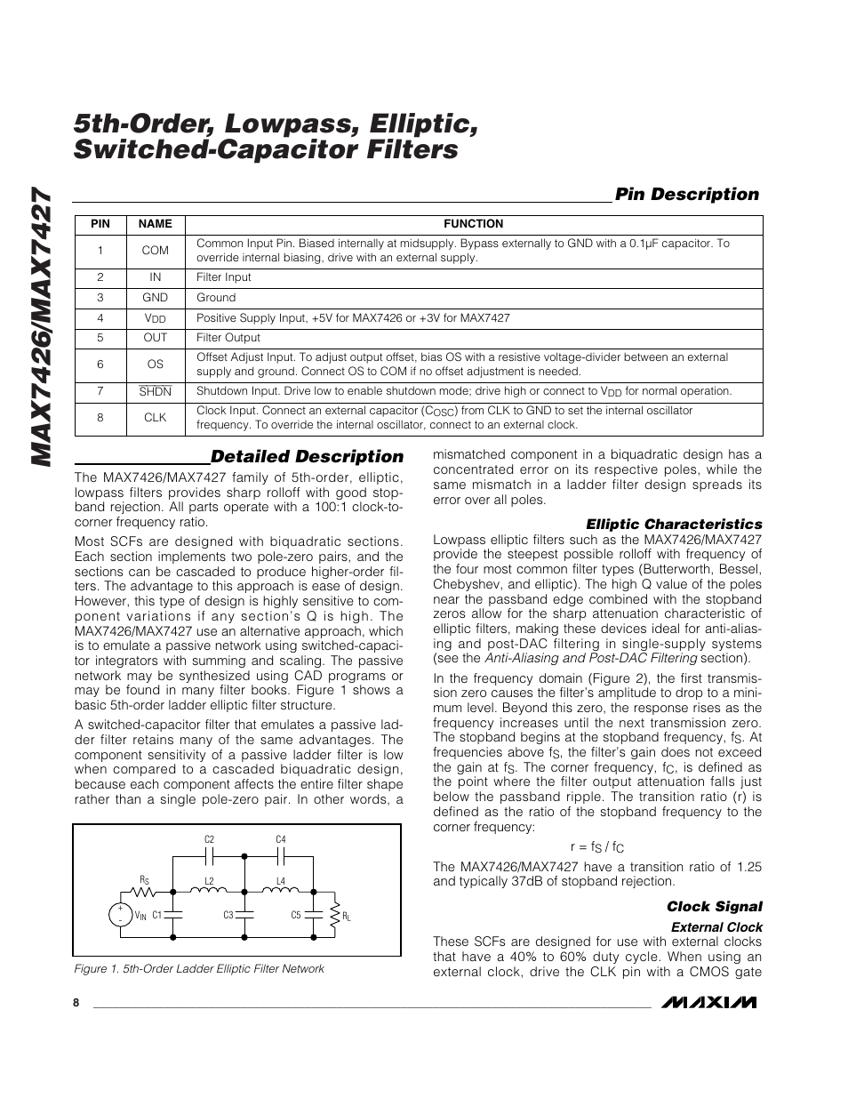 Detailed description, Pin description | Rainbow Electronics MAX7427 User Manual | Page 8 / 12