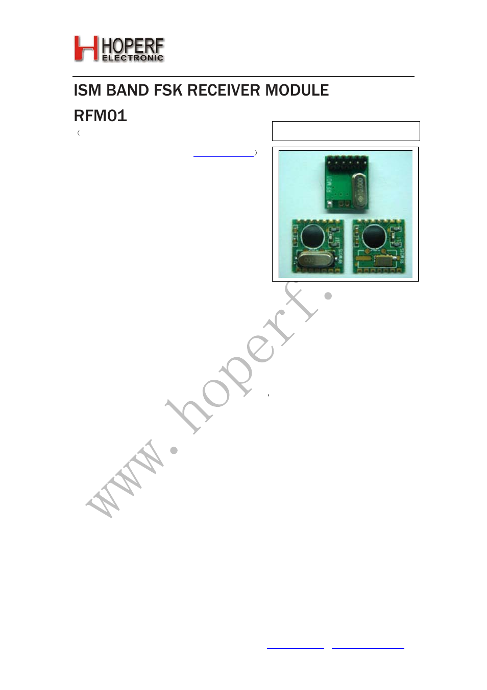 Rainbow Electronics RFM01 User Manual | 8 pages
