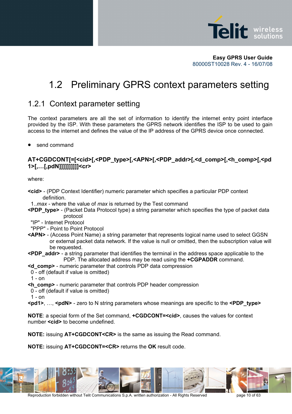 2 preliminary gprs context parameters setting, 1 context parameter setting | Rainbow Electronics GM862-QUAD-PY User Manual | Page 10 / 63