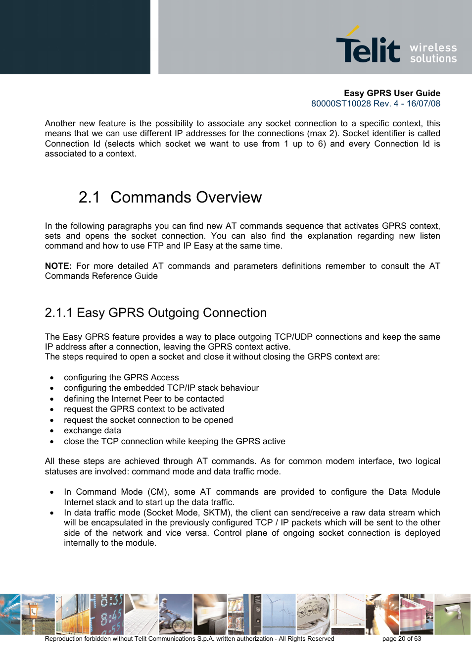 1 commands overview, 1 easy gprs outgoing connection | Rainbow Electronics GM862-QUAD-PY User Manual | Page 20 / 63