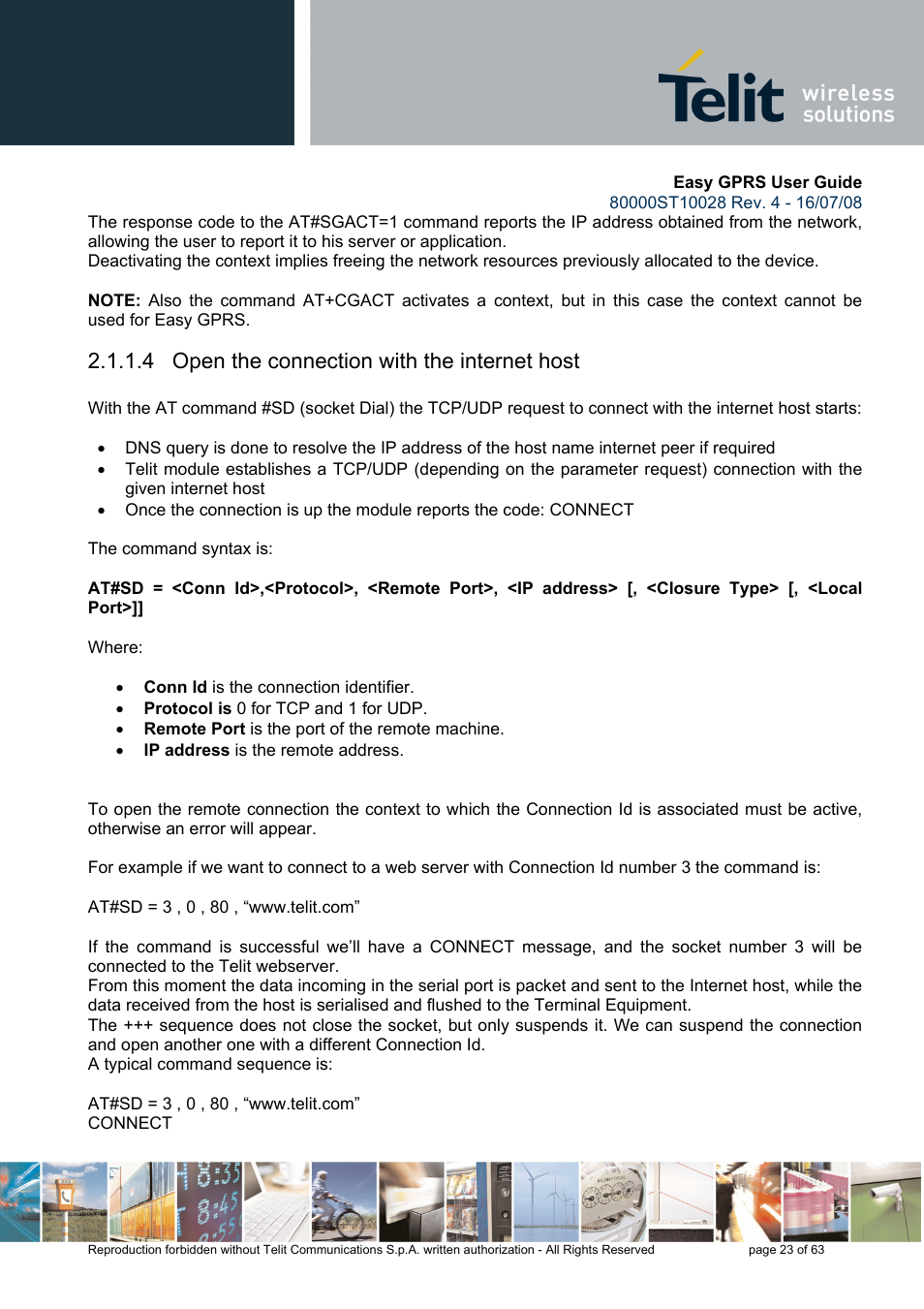 4 open the connection with the internet host | Rainbow Electronics GM862-QUAD-PY User Manual | Page 23 / 63