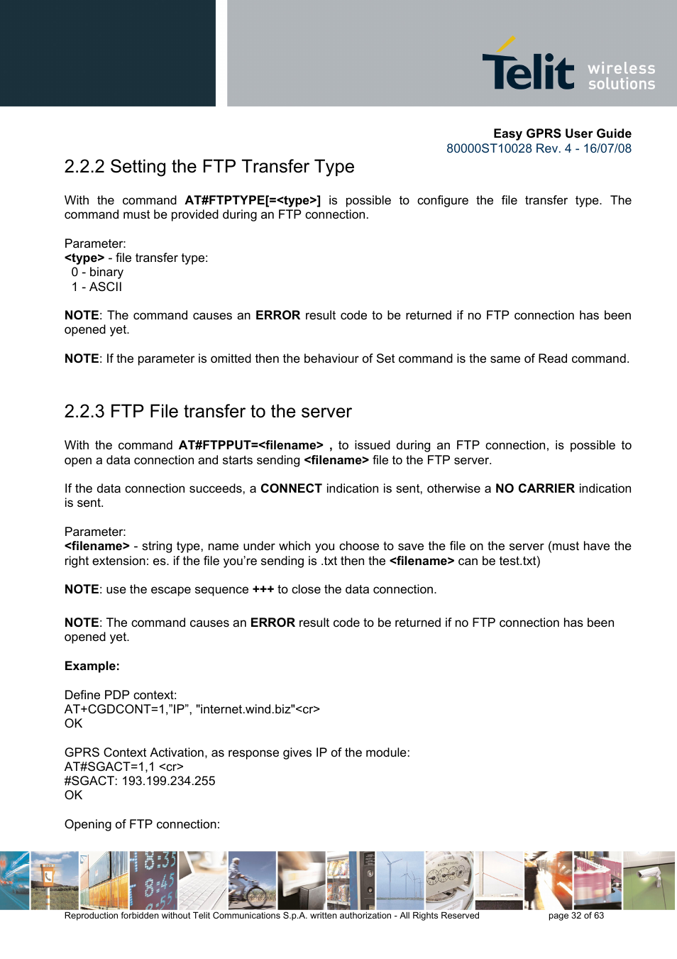 2 setting the ftp transfer type, 3 ftp file transfer to the server | Rainbow Electronics GM862-QUAD-PY User Manual | Page 32 / 63