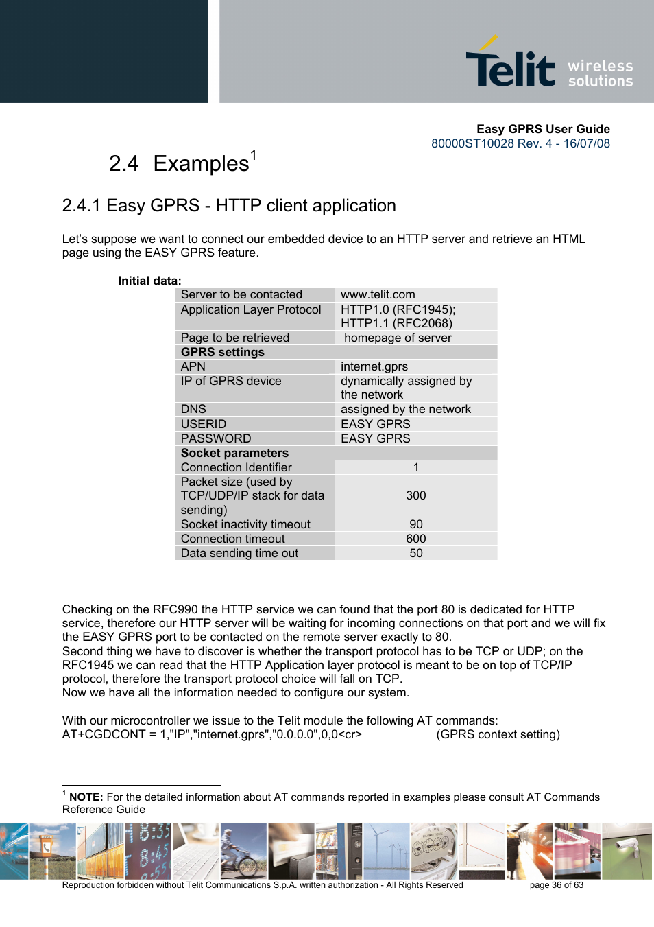 4 examples, 1 easy gprs - http client application | Rainbow Electronics GM862-QUAD-PY User Manual | Page 36 / 63