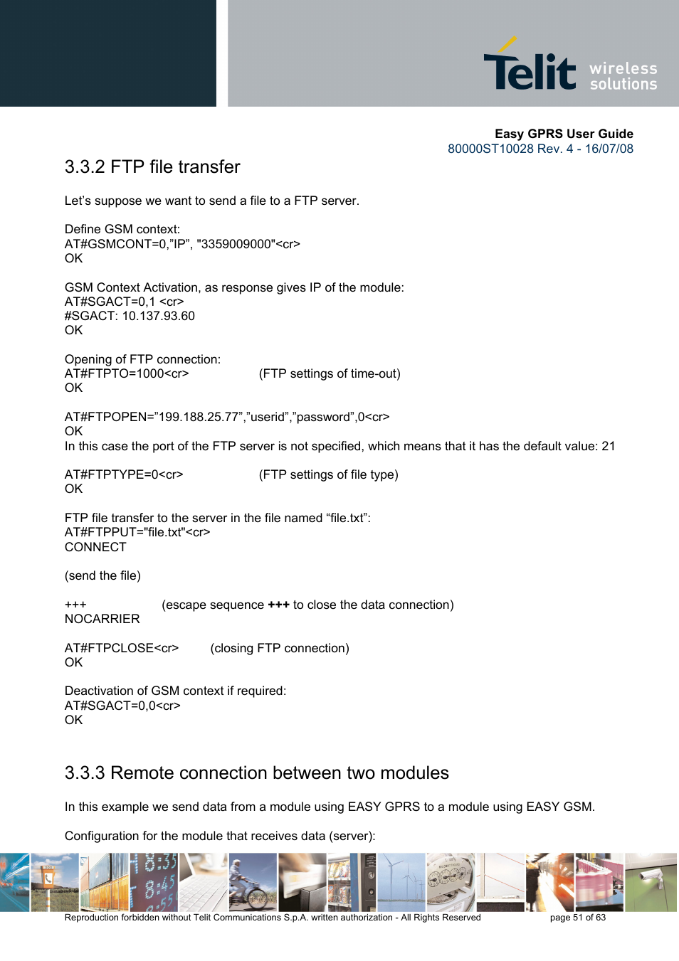 2 ftp file transfer, 3 remote connection between two modules | Rainbow Electronics GM862-QUAD-PY User Manual | Page 51 / 63