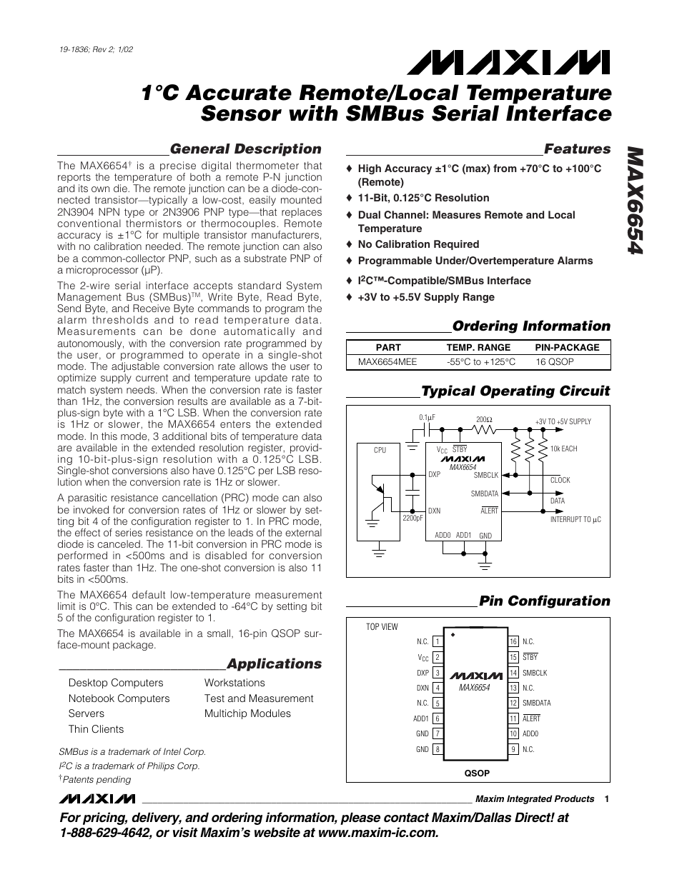 Rainbow Electronics MAX6654 User Manual | 16 pages