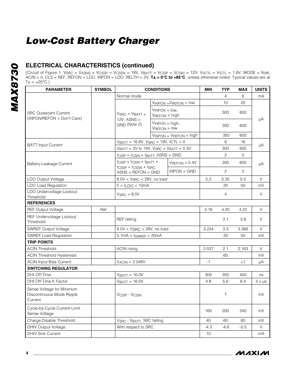 Max8730 low-cost battery charger | Rainbow Electronics MAX8730 User Manual | Page 4 / 29