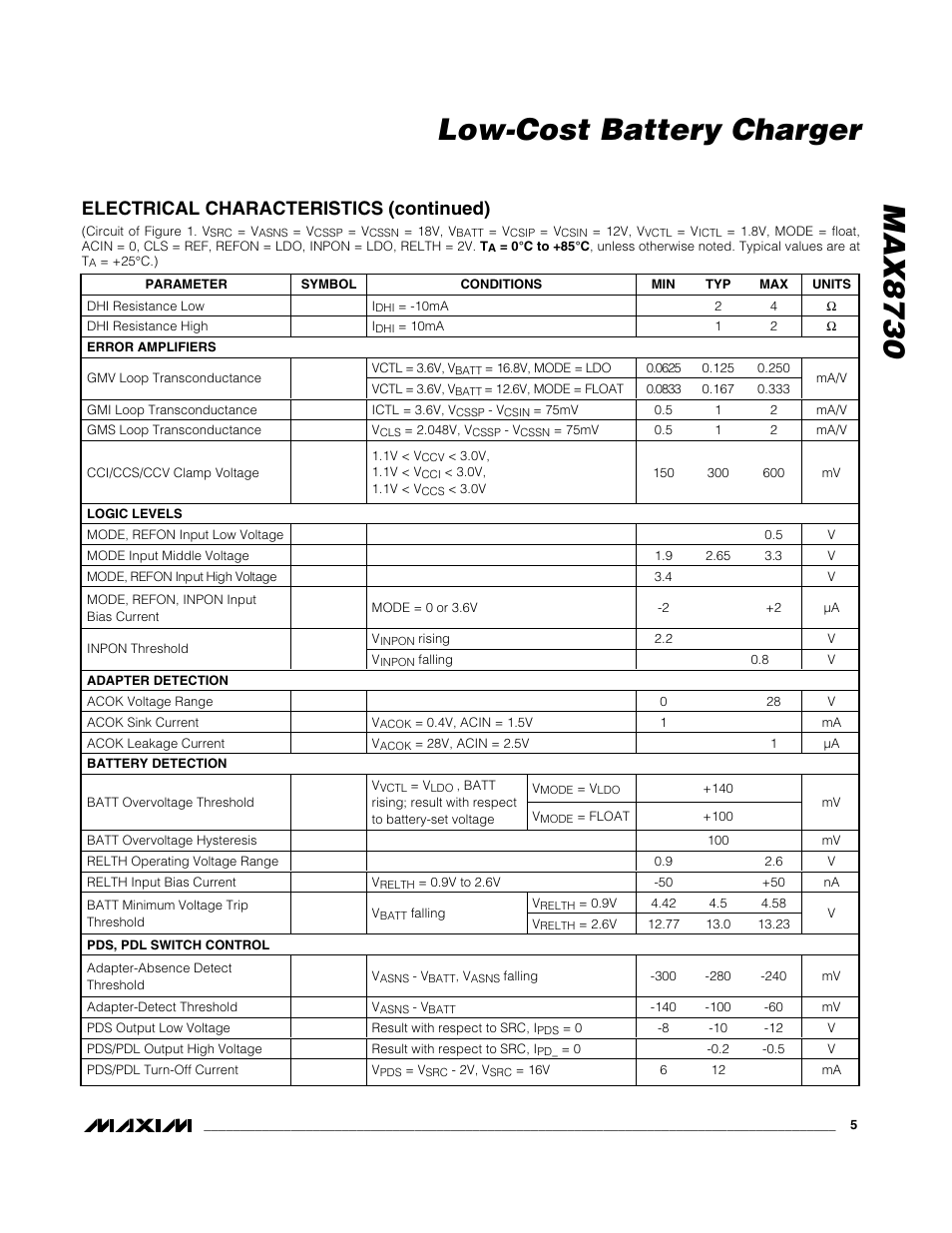 Max8730 low-cost battery charger | Rainbow Electronics MAX8730 User Manual | Page 5 / 29