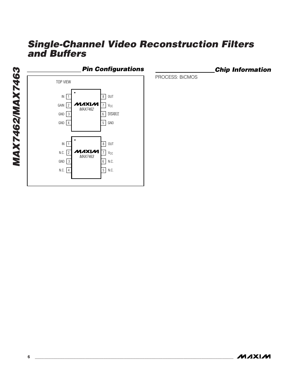 Chip information, Pin configurations | Rainbow Electronics MAX7463 User Manual | Page 6 / 8