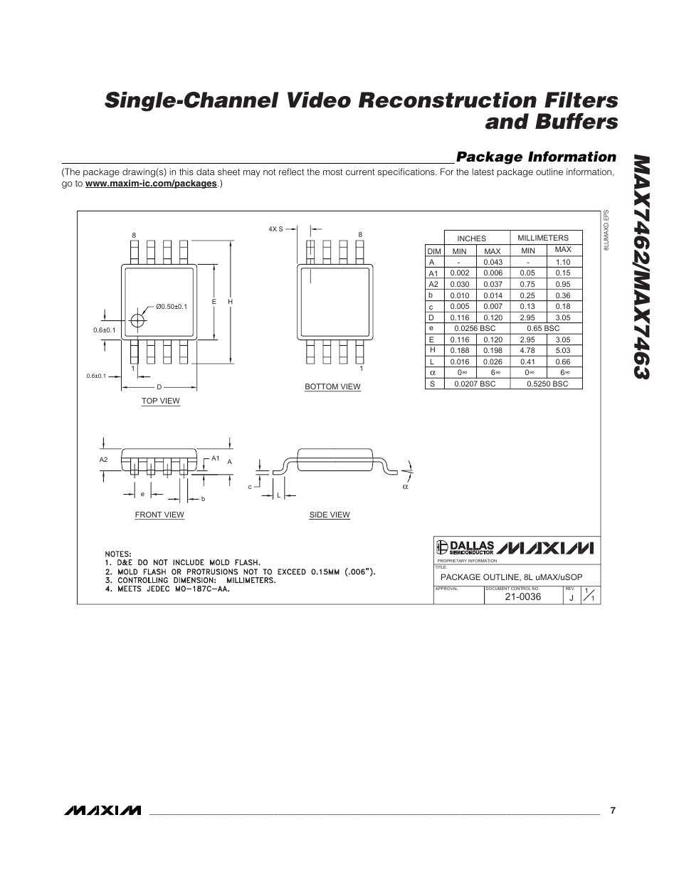 Package information | Rainbow Electronics MAX7463 User Manual | Page 7 / 8